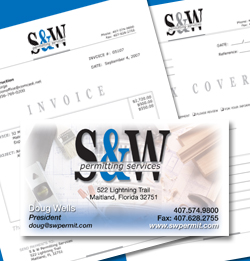 S & W business card, invoice, and fax cover